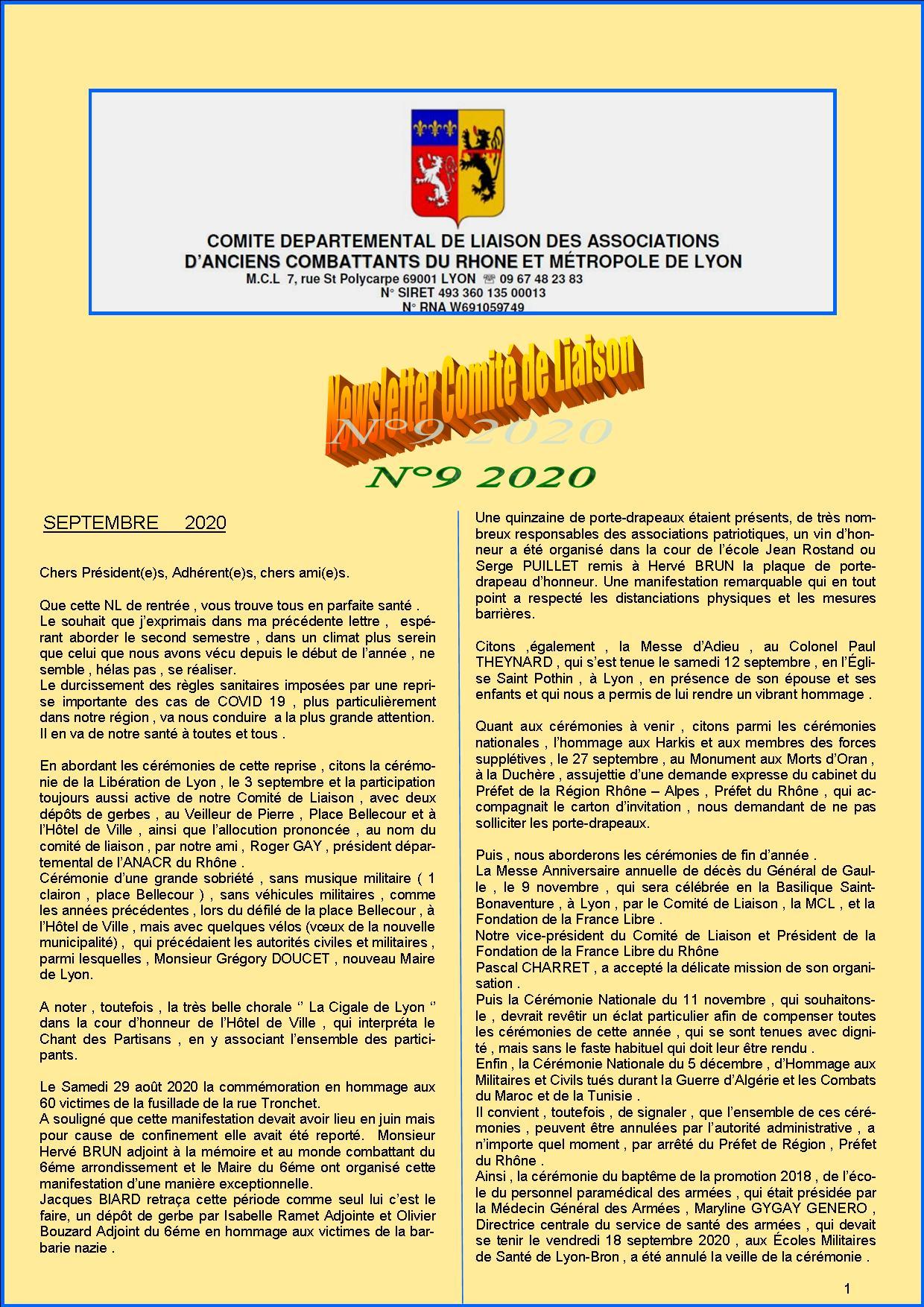 Newsletter comite de liaisonn 9 2020